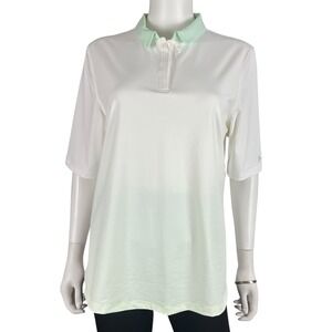 Under Armour Polo Shirt Womens Large White Green Golf Fitted Heat Gear Iso Chill